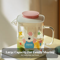 Glass Pitcher with Lid Heat Resistant Glass Infuser Pitcher with Lid Large Capacity Hot Cold Beverage Carafe for Families, Kids, Summer, Party