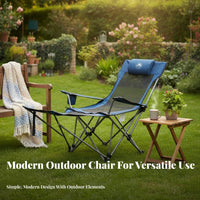 Foldable Design Portable Reclining Lounger Headrest Included Reclining Camping Chair Cup Holder Adjustable Folding Lounger Side Storage Pocket for Shut Ice Workers, Beachgoers, Fishing, Picnics, Garden, Backyard