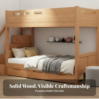 Solid Wood Bunk Bed Space-Saving Kids Bunk Bed with Guardrails Sturdy Construction children's Furniture for Juniors, Parents, Bedroom, Dormitory, Home