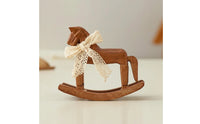 Rocking Horse Ornament with Ribbon Vintage Wooden Rocking Horse Carved Decor for Tabletop, Bookshelf, Coffee Shop
