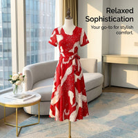 Summer Dress for Plus Size Women with V-Neck and Flattering Midi Length, Loose Waist Design for Comfortable Casual Wear, Polyester Material