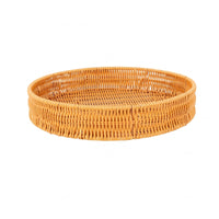 Exposed-topTop Round Rattan Tray Shallow Rattan Basket Low Rim Round Tray Basket Brown Finish