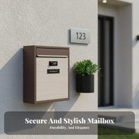 Wall-Mounted Mailbox Weather Resistant Wood Grain Finish Mailbox Locking Wall Mount Drop Box Modern Design for Gate