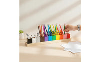 Multi-Color Wooden Pen Holder with Cups Colorful Desktop Pencil Cup Organizer Upright Pencil Holder Organizer Versatile for Teachers, Kids, Study Desk, Classroom, Art Station