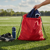 Waterproof Oxford Drawstring Backpack with Zipper Pocket for Sports and Outdoor Activities
