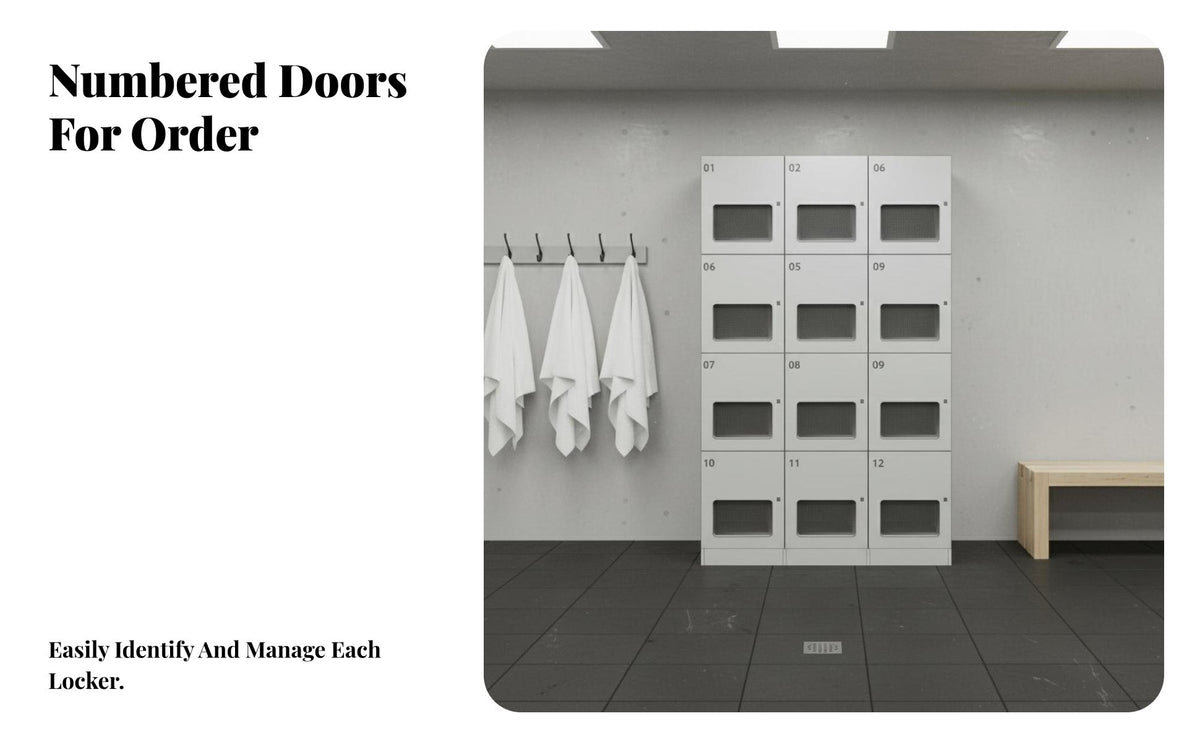 Mesh Door Locker Numbered Compartments Gym Changing Room Cabinet Modern Design Ventilated Locker Cabinet for Fitness Club Managers, Mindfulness Studio