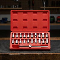 21 Pieces 3/8-Inch Drive Oil Pan Drain Plug Set Square Hex Star Drive Triangle Bits Drain Plug Socket Set