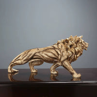Lion Statue with Golden Finish Antique Lion Figurine Elegant Sculpture for Art Collectors