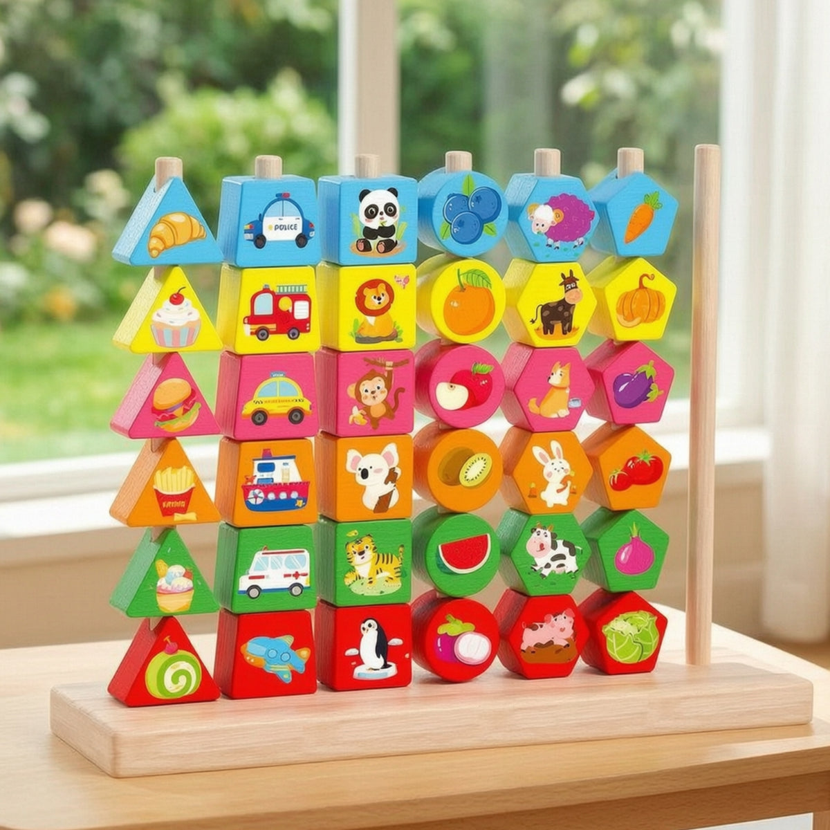 Child-Centered Wooden Peg Board Bead Game Educational Wooden Bead Sequencing Toy Colorful Matching Shape Stacker Preschool for Kindergarten