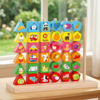 Child-Centered Wooden Peg Board Bead Game Educational Wooden Bead Sequencing Toy Colorful Matching Shape Stacker Preschool for Kindergarten