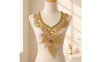 Beaded Applique with Rhinestones Handmade V-Neck Collar Applique DIY