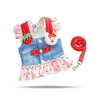 Dog Harness Dress with Leash Strawberry Cat Harness Dress with Leash Ruffled Cute for Small Dogs, Outdoor Walking, Daily Walks