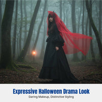 Halloween Cosplay Veil, Red Specter Bride Headpiece, Red Ribbon Victorian Mesh Lace Hair Accessory, Dark Women's Aesthetic