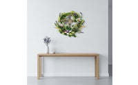 Lavender Welcome Wreath Colorful Eggs Easter Egg Door Hanger Artificial Flowers Spring Floral Wreath for Christians, Porch