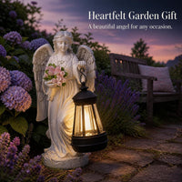 Solar Angel Girl Garden Statue with Lantern - Outdoor Resin Yard Decor Night Light