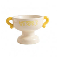 Glossy Elevated Pet Bowl Cream-Colored Pedestal Pet Bowl Loop Handles Whisker Friendly Cat Feeder Smooth