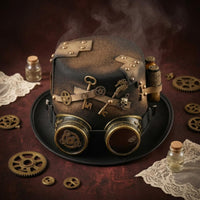Handmade Steampunk Top Hat Brass-Tone Hardware Cosplay Top Hat Gear Embellishments Formal Headwear Velvet-Like Finish for Costume Parties