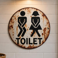 Round Metal Wall Plaque Decorative Lavatory Toilet Simple to Hang to Hang Restroom Plaque