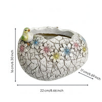 Textured Cracked Eggshell Planter Raised Flowers Eggshell Planter Engraved Plant Container Pastel Floral for Courtyard, Balcony