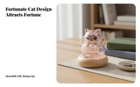 Fortunate Cat Glass Jar Good Fortune Symbol Maneki-Neko Savings Jar Cat Shaped Container with Wooden Base Wealth Attracting