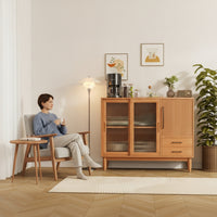 Sideboard Cabinet Modern Wooden Sideboard Minimalist Cabinet with Glass Doors for Dining Room, Kitchen