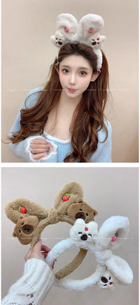 毛绒卡通兔耳朵发箍女2024新款可爱高颅顶发卡头饰高级感洗脸头箍
