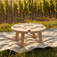 Solid Wood Folding Wooden Tray Table Cup Slots Round Snack Table Space Saving for Picnic, Camping, Casual Settings