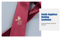 Chinese Style Red Tie, Double Happiness Symbol, Easy to Wear, Wedding Groom, Festive Necktie