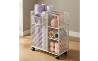 Caster Wheels Mesh Storage Rolling Cart Open Frame Rolling Exercise Rolling Cart Hanging Basket Heavy-Duty Metal for Gym, Fitness Room