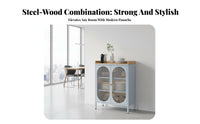 Modern Design Unrestrictedstanding Cupboard with Fluted Glass Doors Easy to Clean Fluted Door Cabinet Wide Countertop Storage Furniture Scratch Resistant Top for Homeowners, Renters, Dining Room, Kitchen, Entryway, Home Office