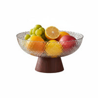 Drainable Design Faux Wood Grain Serving Platter Vintage Design High Foot Snack Tray Stable Base Footed Fruit Colander Bowl Large Capacity for Dining Table, Living Room, Kitchen Counter, Party