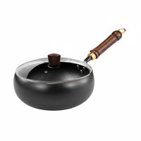 Hand Hammered Wok Wooden Handle Uncoated Iron Wok Deep Bowl Stir-Fry Pan Rust Resistant Large Stir Frying Pan Lightweight Design
