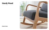 Nordic Design Upholstered Rocking Chair Sturdy Frame Household Furniture High Backrest Home Seating Ergonomic Design for Book Lovers, New Mothers, Balcony, Living Room, Bedroom, Reading Nook