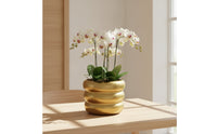 Gold-Toned Ribbed Planter Minimalist Barrel Planter Decorative Metal Flower Vessel Stylish for Florists
