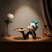 Pandas Statue with Tray Cute Pandas Tray Ornament Functional Catchall Dish for Vanity, Desk