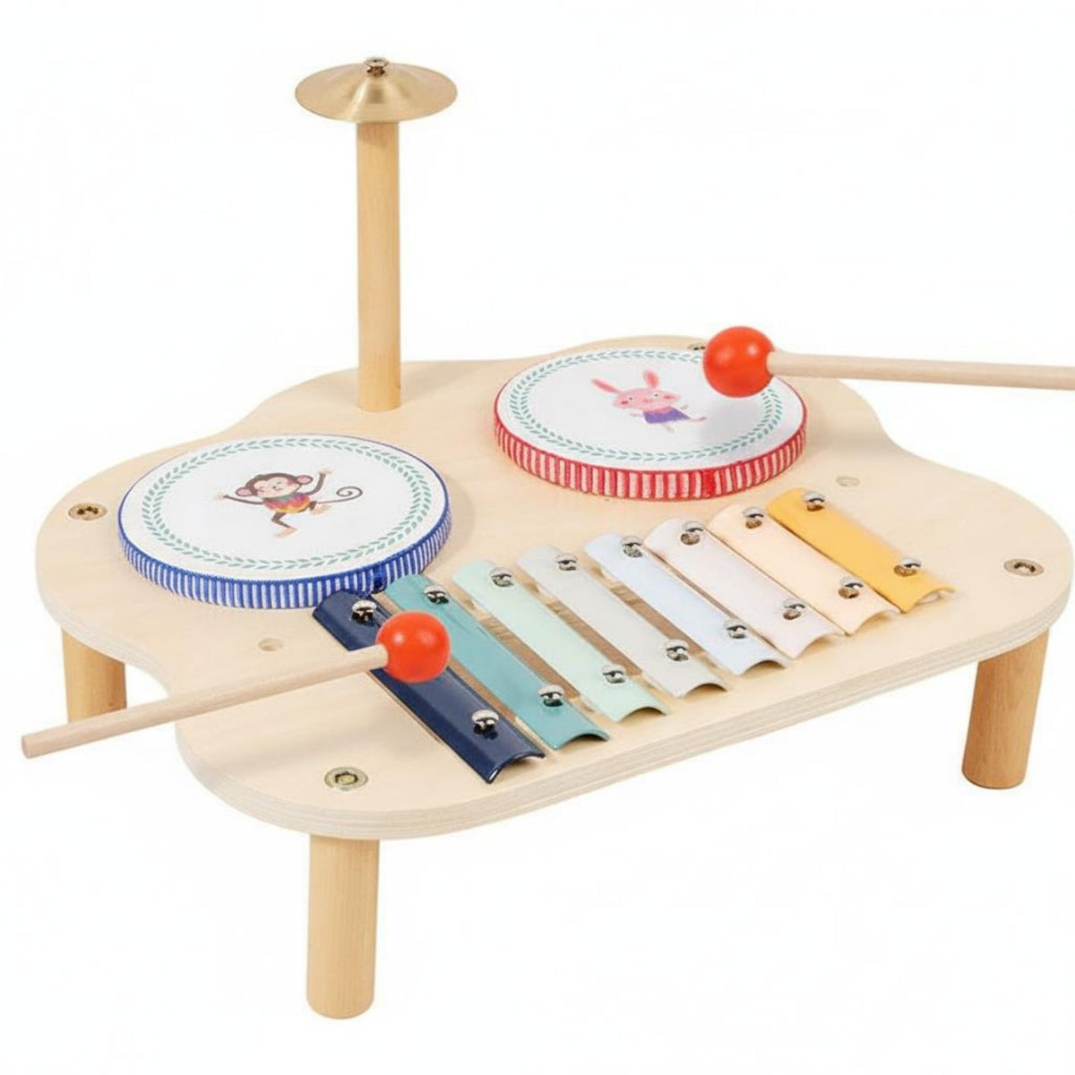 Child-Centered Inspired Wooden Music Station Early Education Xylophone Drum Cymbal Toy Natural Wood Toddler Music Station Educational for Toddlers, Preschoolers