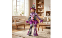 Clown Costume with Hat Ruffled Clown Costume Striped Outfit for Halloween, Cosplay, Stage Performance