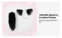 2 Pieces Canine Ears and Tail Set Cute Design Cat Ears Headband and Tail Canine Costume Kit Comfortable to Wear for Children