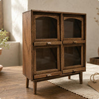 Dollhouse Storage Cabinet Arched Openings 1:12 Scale Miniature Cupboard 4 Compartments Miniature Wooden Cabinet