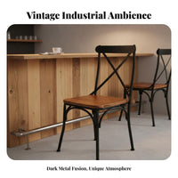 With Footrest Retro High Stool Anti-Rust Finish Wrought Iron Wood Seat Chair Heavy Duty Cafe Counter Chair for Restaurant Owners, Homeowners, Interior Designers, Bar, Dessert Shop, Dining Room, Kitchen