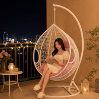 Hanging Chair with Stand Freestanding Egg Chair with Stand Woven Furniture for Adults, Balcony, Living Room, Reading Corner