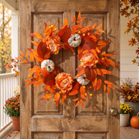 Fall Wreath with Pumpkins Vibrant Autumn Wreath with Berries Textured Sturdy for Homeowners, Entryway