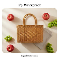 Imitation Rattan Handbasket Easy to Clean Woven Basket with Handles Waterproof