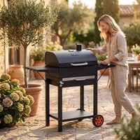 Outdoor Cart-Style Charcoal Grill Convenient Charcoal Grill with Wheels Mobile Spacious for Garden