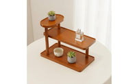 Multi-Level Display Stand Space Saving 3-Tier Desktop Shelf Wooden Countertop Organizer Raised Border Design for Tea Room