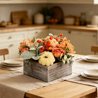 Flower Arrangement with Wooden Pot Rustic Flower Arrangement with Wooden Vase No Watering Artificial Floral Centerpiece for Thanksgiving