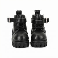 Leather-Like Finish Miniature High-Top Doll Boots Ankle Strap Lace-up Doll Boots Stitched Panels Pull Tabs