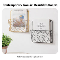 Minimalist Design Wall Mounted Magazine Rack Modern Design Iron Wall Storage Basket Space Saving for Office Workers, Adults, Study Room