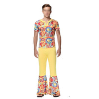 Plus Size Available Hippie Bell-Bottom Set Groovy Patterns Flared Pants and Accessories Set Psychedelic Print 70s Outfit Color Block Design for Cosplayers, Party-Goers, Halloween, Stage Performance, Cosplay Events, Dance Parties