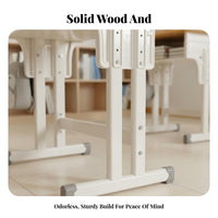 Safe & Long-Lasting Solid Wood Student Desk and Chair Rounded Corners Adjustable Kids Study Desk Set Easy to Assemble children's Height Adjustable Writing Table Space Saving for Students, Boys, Girls, Classroom, Homeschooling, Home, Bedroom